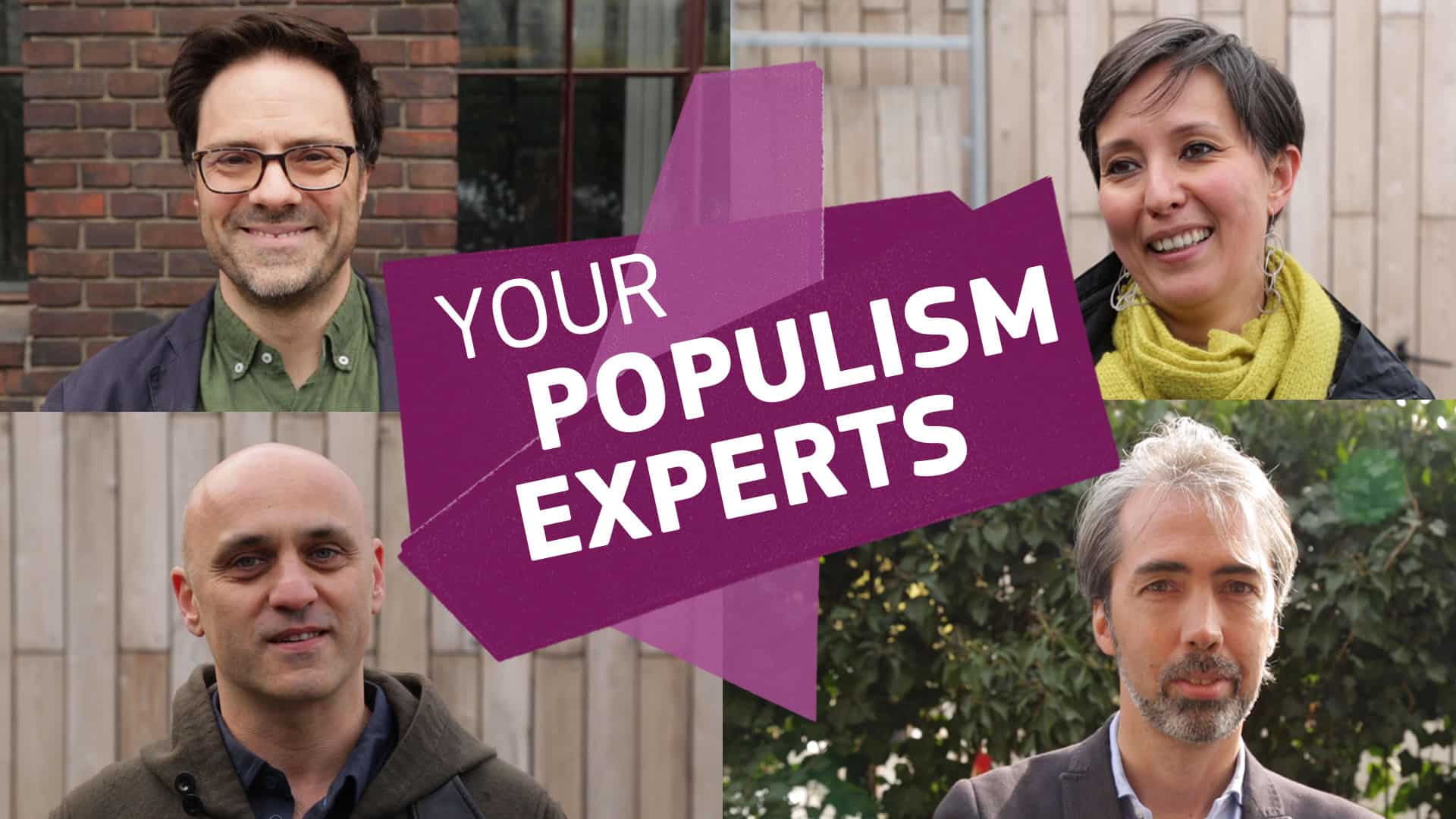 Israel Butler, Sinem Adar, Ertuğ Tombuş, und Oliviero Angeli mit dem Text "Your Populism Experts"