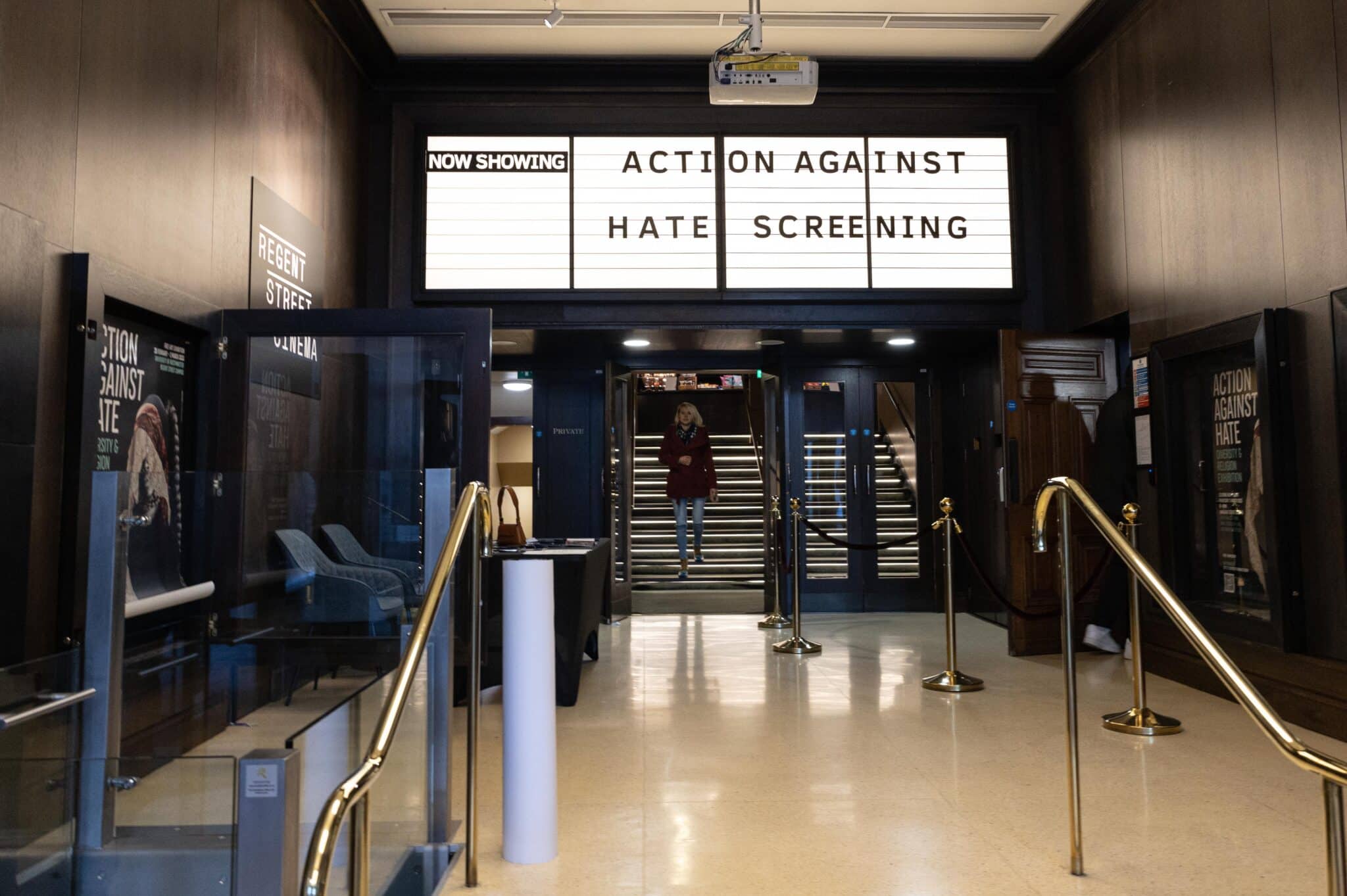 Entrance to Action Against Hate Screening in London on March 2, 2023