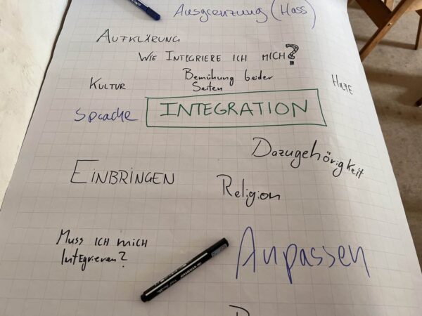 Students at Frei Waldorf Schule Berlin Sudöst write down what “integration” means to them